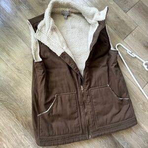 Ocean + Coast Sherpa Fleece Style Vest Brown Full Zip Sleeveless Medium